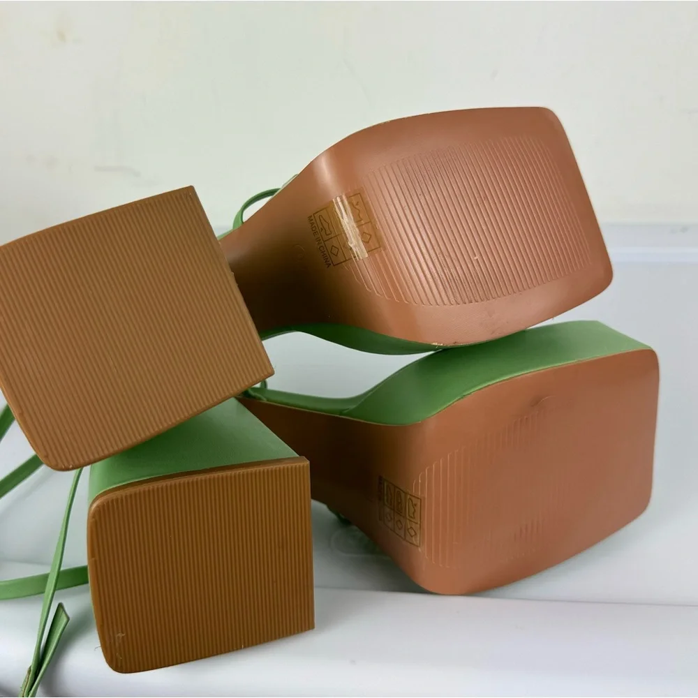 Princess Polly La Belle Platform Heels Green Sz 6 Strappy